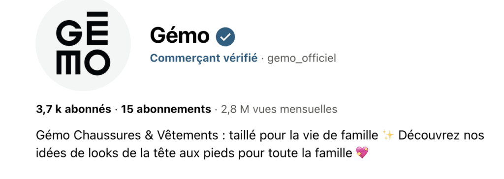 optimiser son profil pinterest : la description du profil pour gagner en visibilité. Exemple sur le compte Pinterest de Gémo